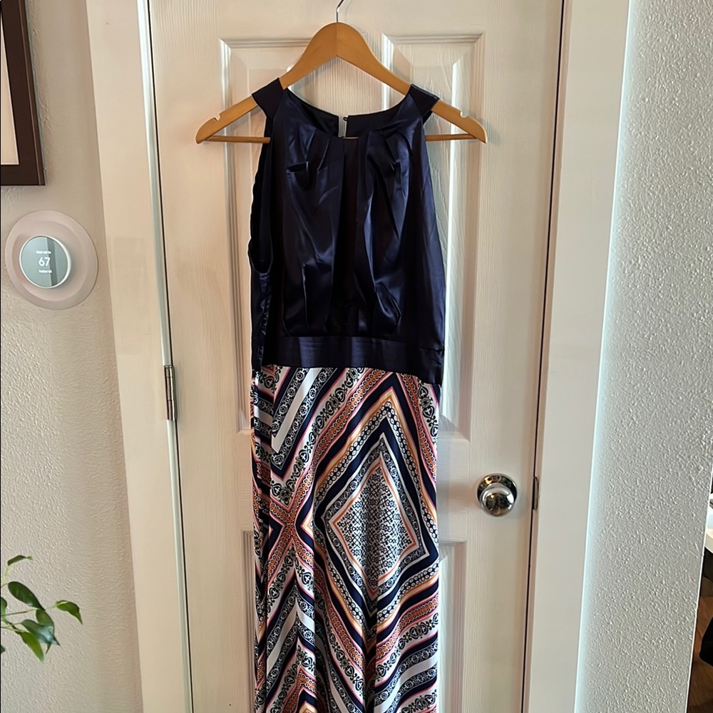 Navy and Multicolor Geometric Maxi Dress